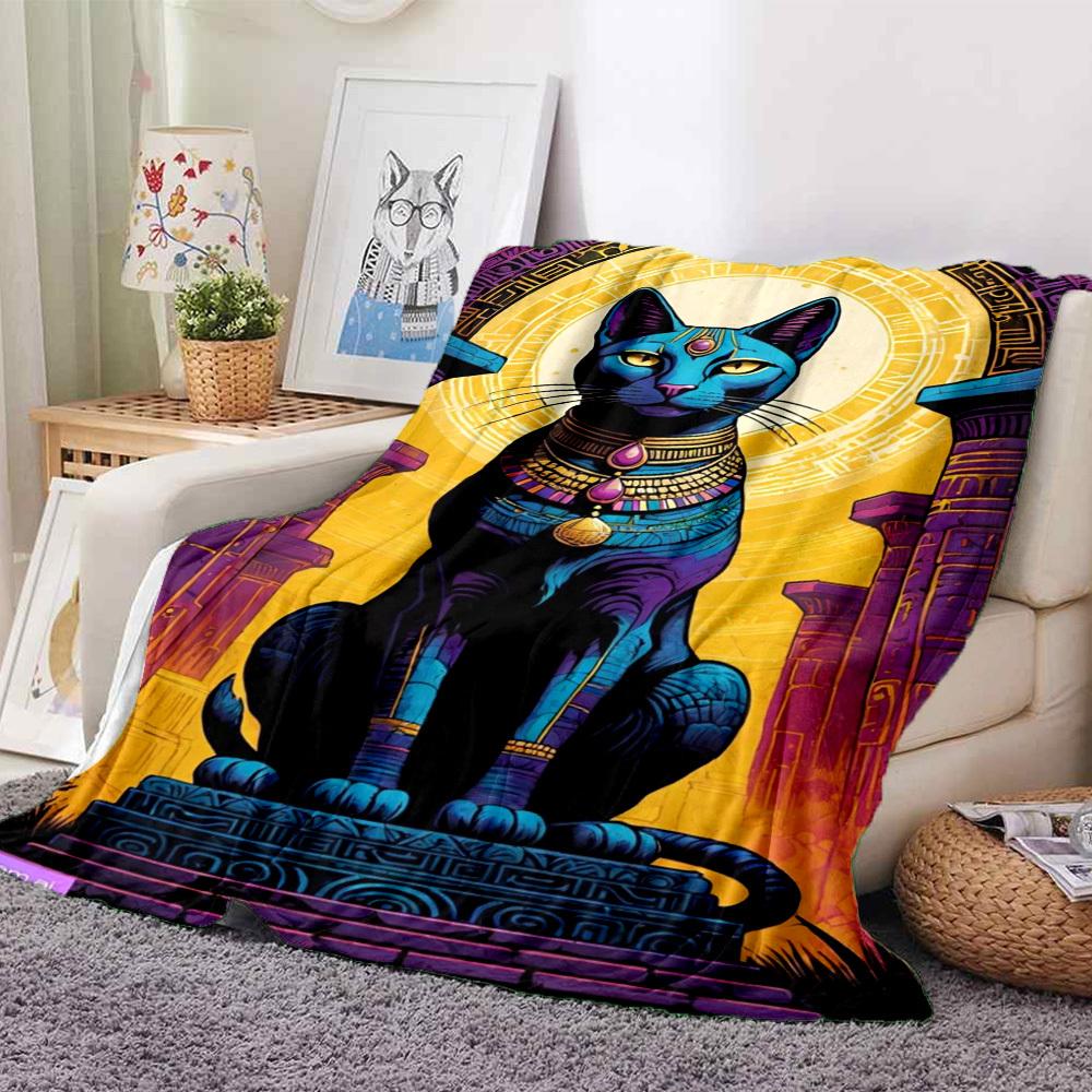 1pc Egyptian Cat Statue Blanket Lightweight Flannel Blanket Throw Blanket For Sofa, Bed, Travel, Camping Yy2509026220