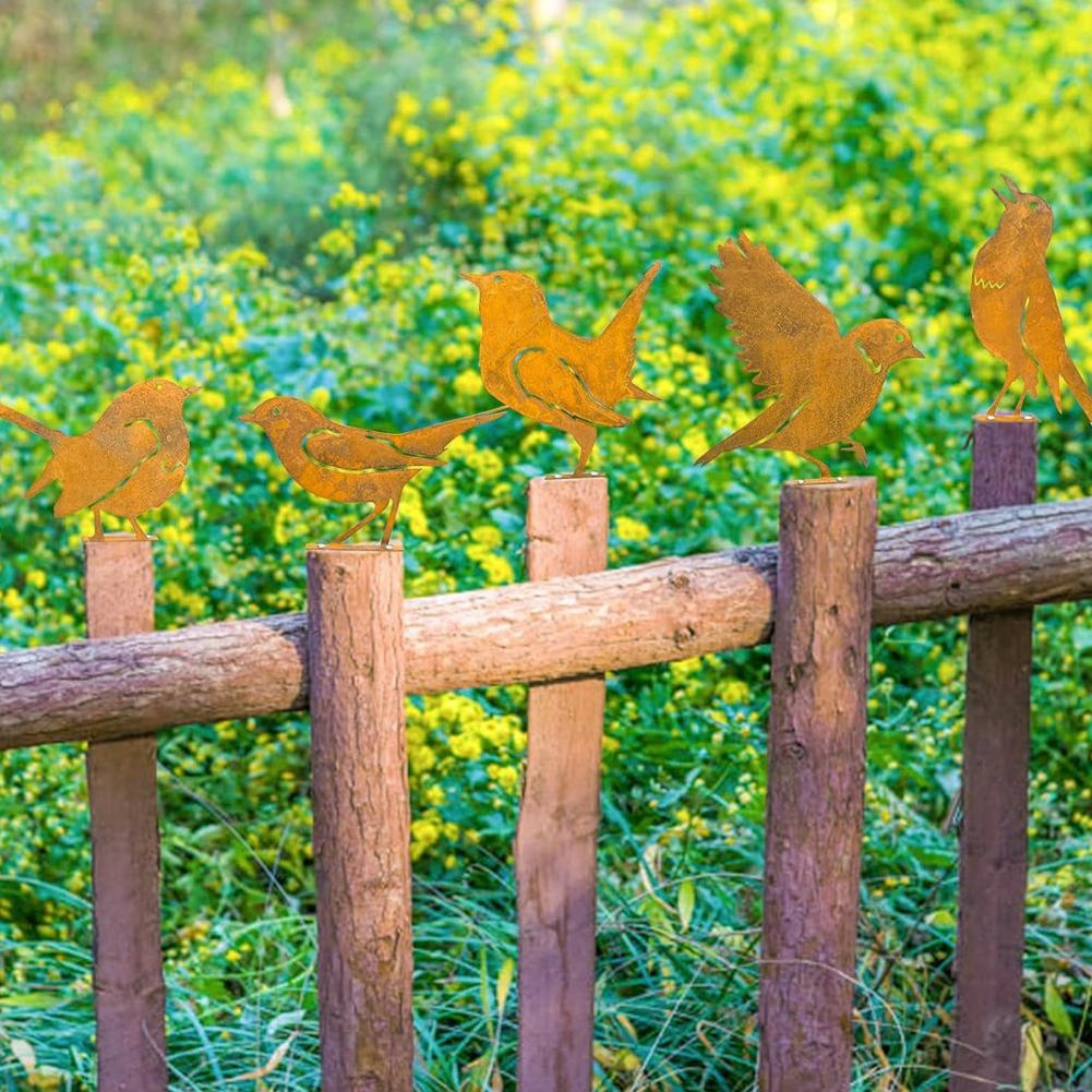 1/4/5Pcs Animal Garden Decor Metal Rusty Bird Silhouette Garden Decoration Chick Duck Squirrel Iron Art Stake Ornament