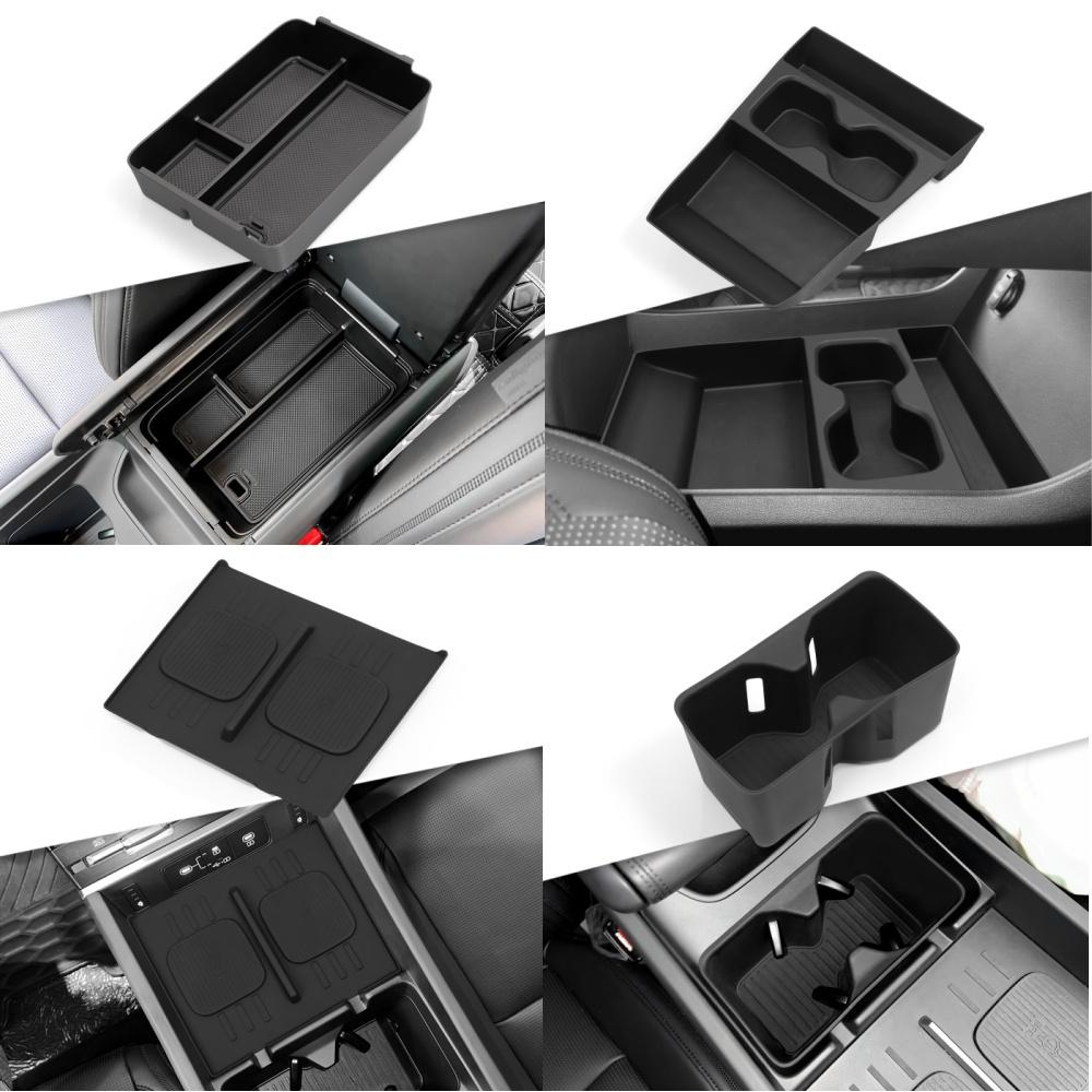 For Hyundai Santa Fe 2024 2025 Storage Box Cup Holder Anti Dirt Pad Car Interior Accessories Organizer Tidying Black