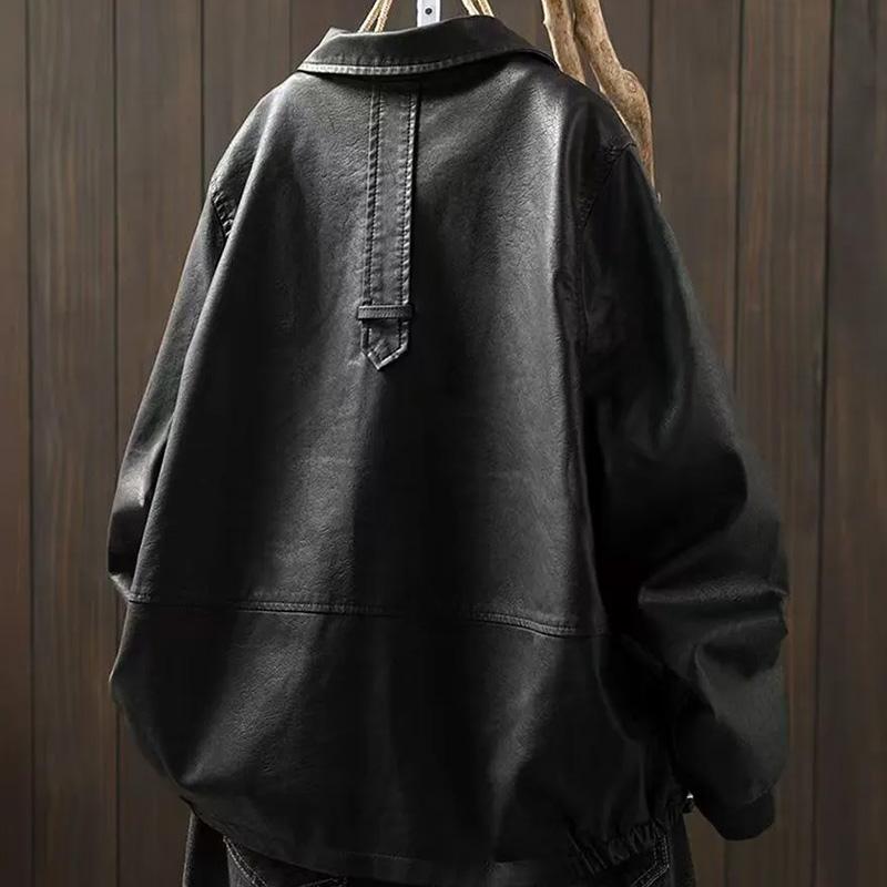 Leather Coat for Women Thickened Plush Autumn Winter Oversize Loose Casual Cotton Jacket