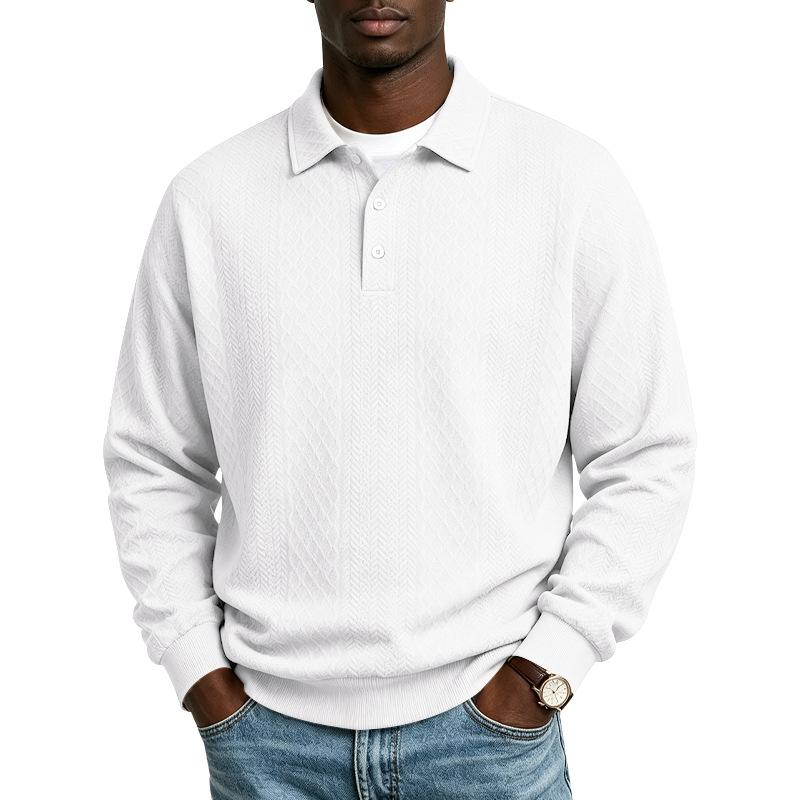 Men S Long Sleeve Pullover Polo Shirt Jacquard Texture Autumn Winter Sweatshirt