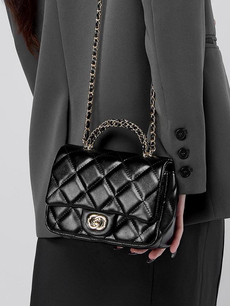 2025 Women's Vintage Diamond Pattern Handbag - Versatile Small Crossbody with Metal Chain