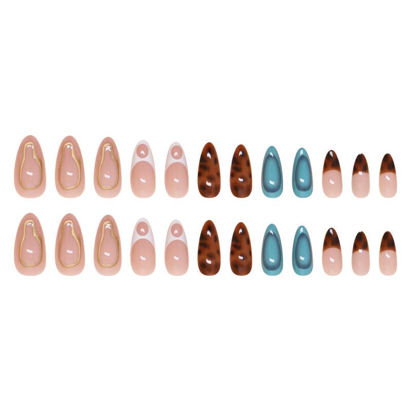 Fake Nails Wear Nail Fake Nails Blue-Green Leopard Print Removable Nail Patch Simple Nail Patch 24 Pieces