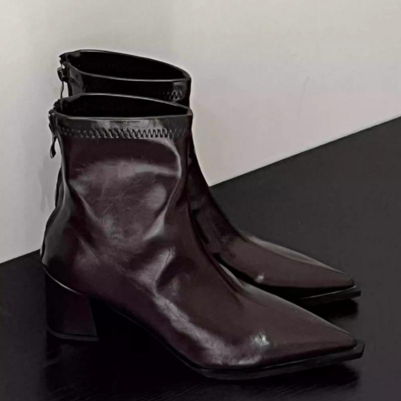 Fashion Mid Heels Women Pointed Toe Ankle Boots 2025 Designer Elegant Shoes Fashion Chunky Dress Pumps Party Leather Zapatillas De Mujer