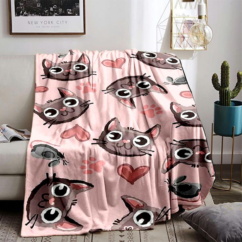 Cute Cat and Mouse Pattern Keep Warm, Pink -Flannel Blanket for Bedroom, Living Room, Sofa, and Nap