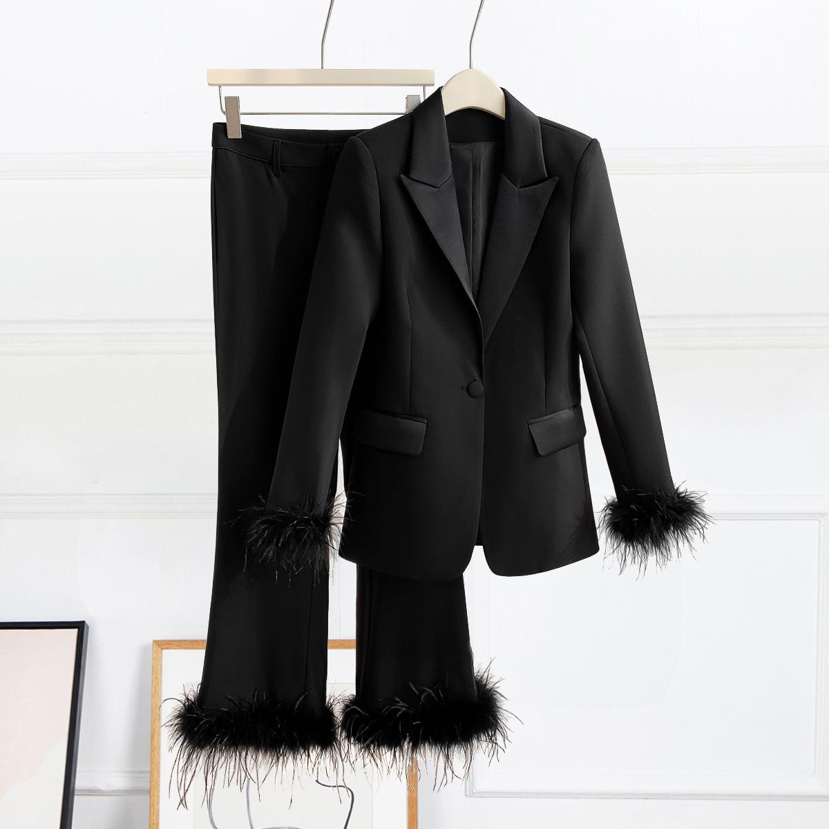 new European and American Internet celebritieS oStrich hair OL profeSSional Suit two-piece temperament dreSS women S pantS Suit S