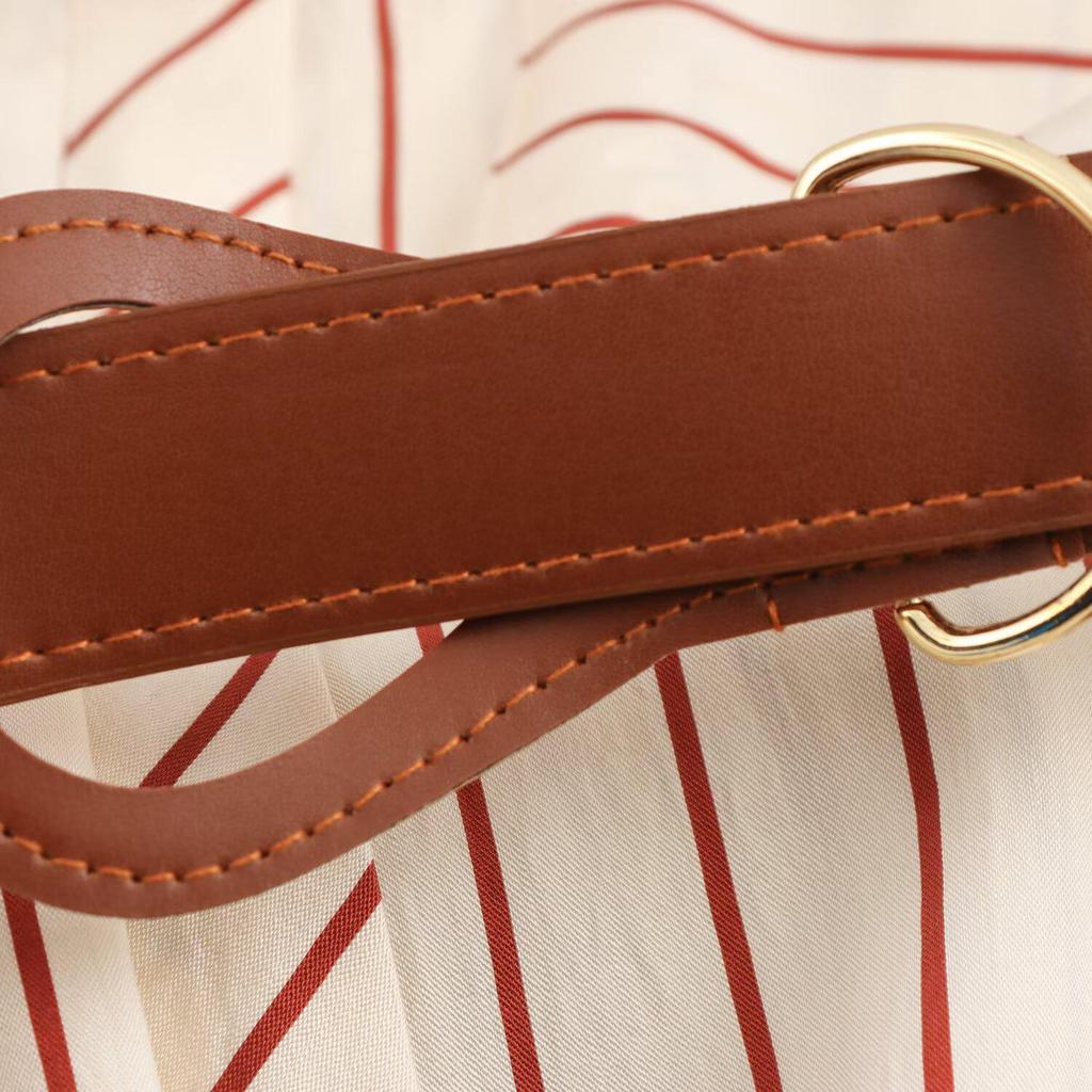 2025 Spring Women's Striped Long-Sleeve Belted Dress with Turn-Down Collar