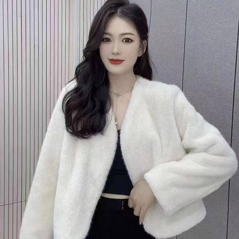 

Зимний новый имитация норки короткий воротник мех интегрированный имитация норки мех мех меховое пальто S белый