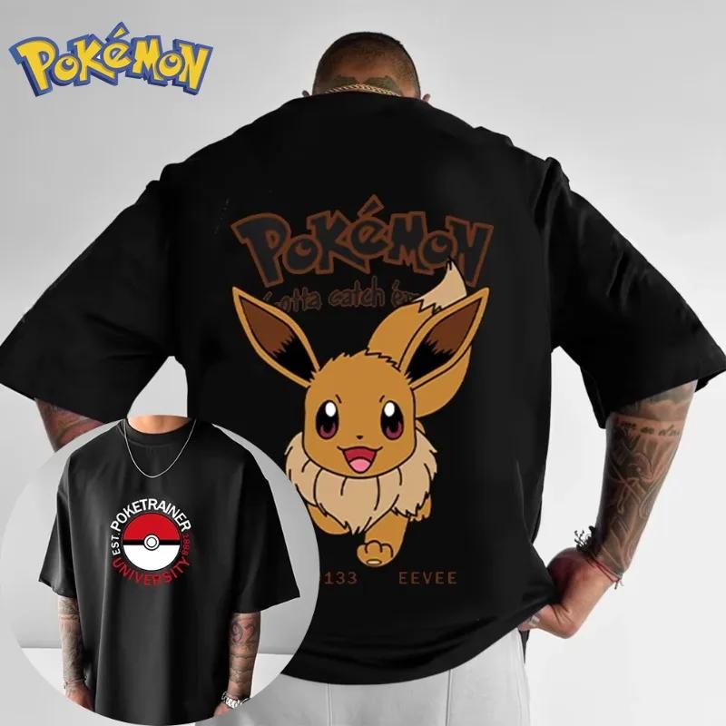 Pokémon Eevee Anime Front and Rear Printed Harajuku T-shirt Summer Men's and Y2K Loose Casual Short-sleeved Top