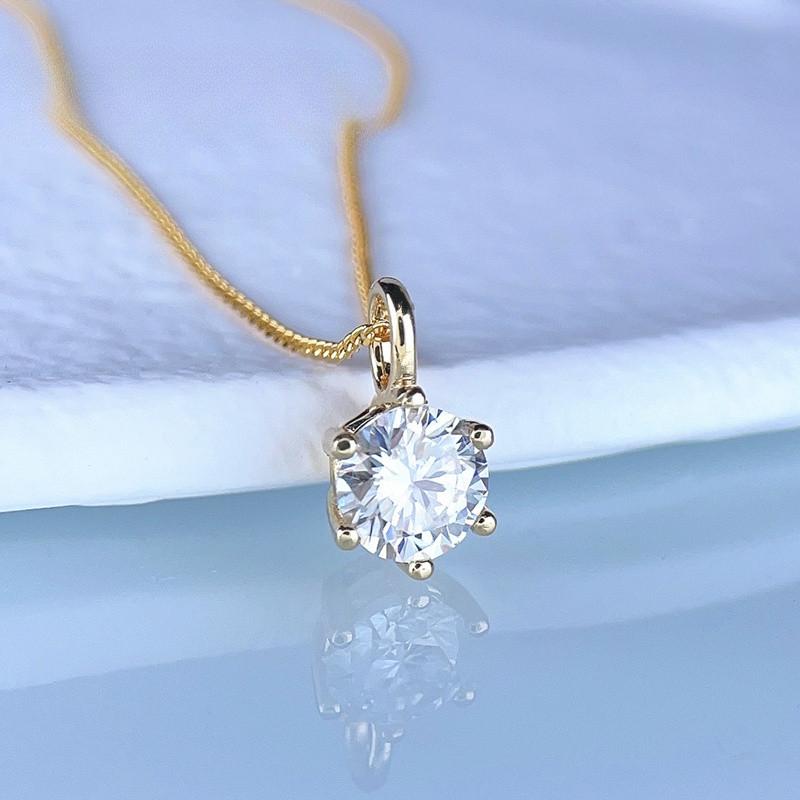 6MM Moissanite Pendant for Girl Anniversary Gift 0.8CT Lab Diamond Necklace Au750 Test Passed Real 18K Yellow Gold Fine Jewelry