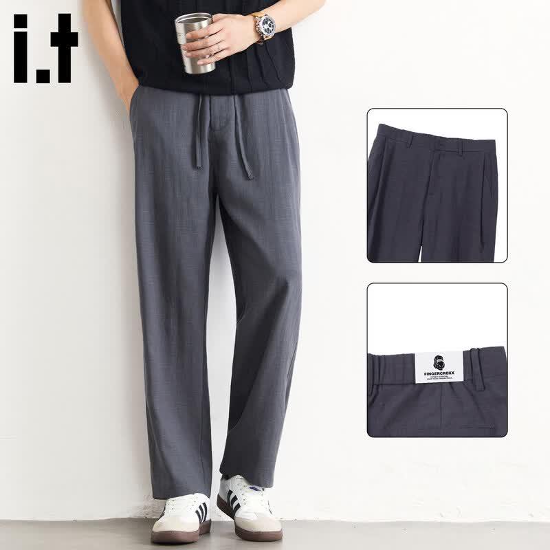 Fingercroxxit Men s Old Money Style Loose Straight-Leg Linen Blend Pants 2XL серый