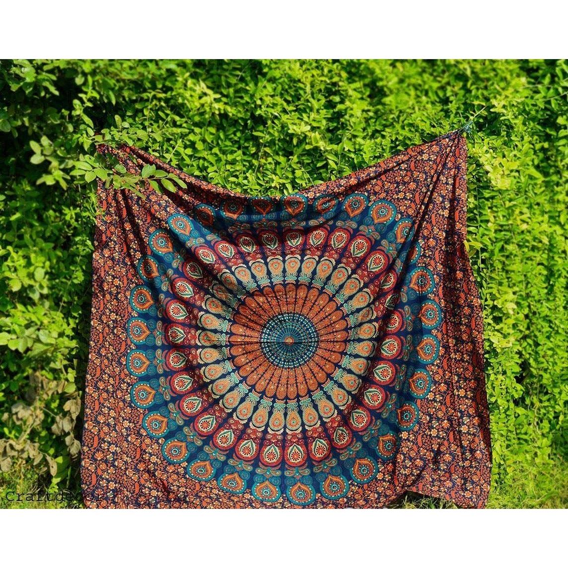 Indian Mandala Tapestry Sheet Burgundy Bohemian 75x100