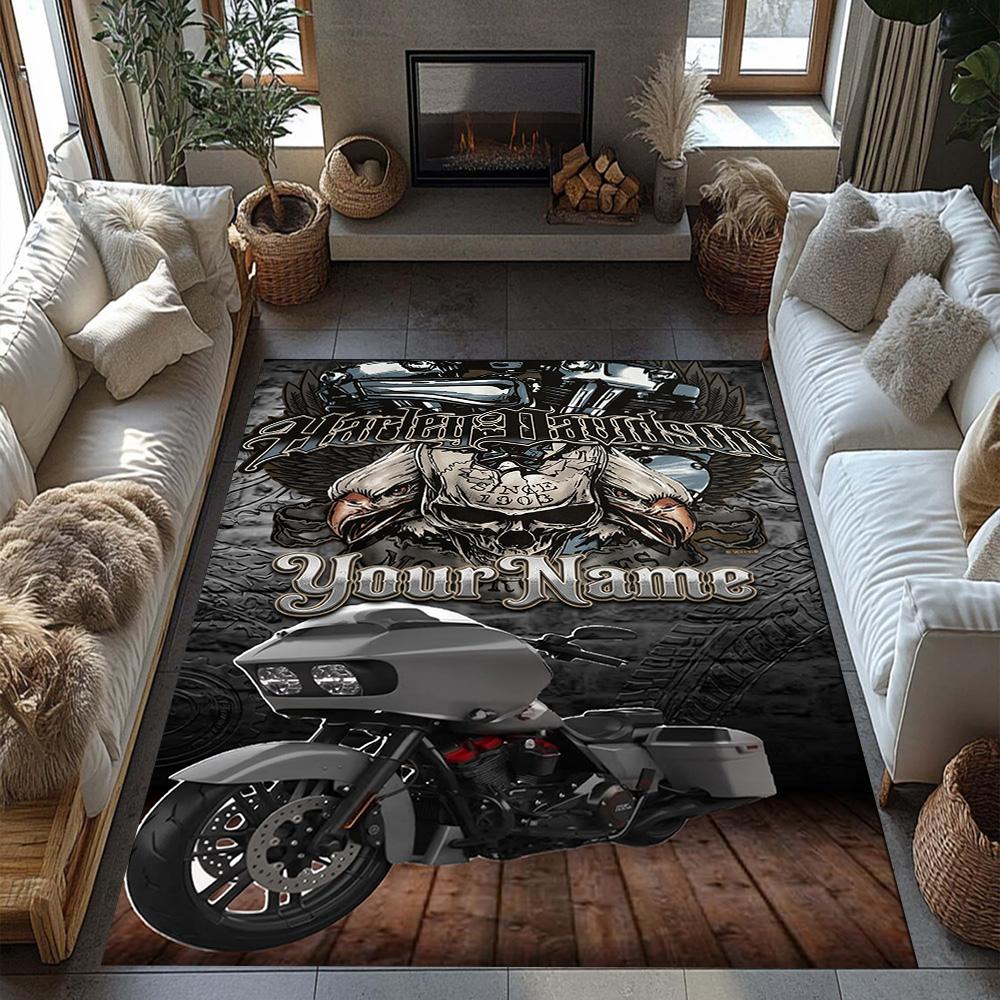 Harley-davidson Motorcycles Personalized Name Area Rug Design for Hallway Decorate room Kitchen Living Rooms Anti-slip Rug Anime Office Decor