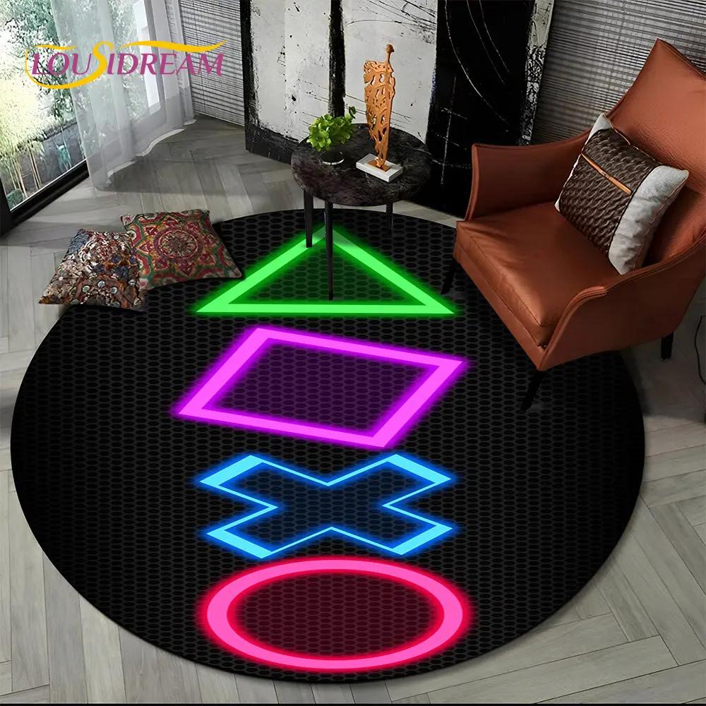 Cartoon Gamer Game Controller Round Area Rug,Circle Carpet Rug for Living Room Children's Bedroom Sofa Decor,Non slip Floor Mat