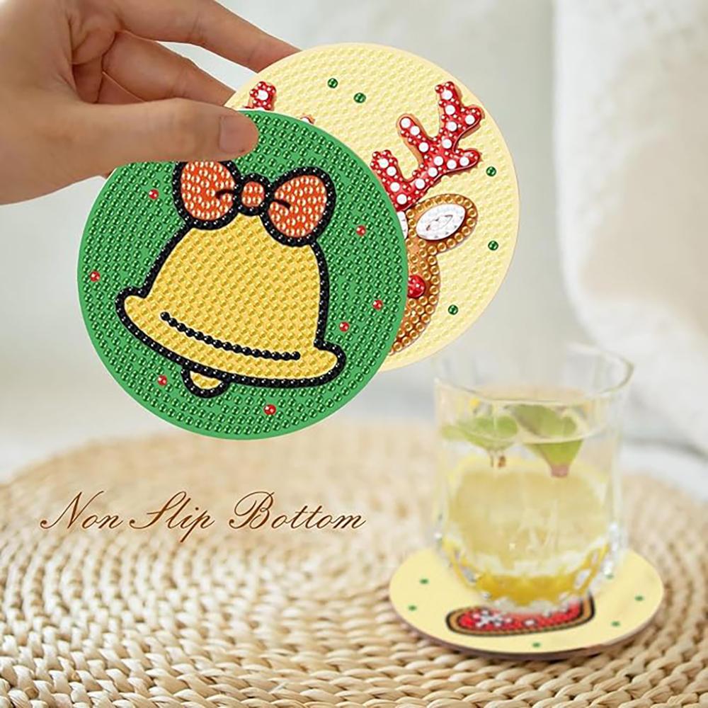 8 sztuk/zestaw podkładek z motywem świątecznym malowanych diamentami, podkładki DIY z uchwytami, odpowiednie dla początkujących i dorosłych, artykuły plastyczne i rękodzielnicze prezenty