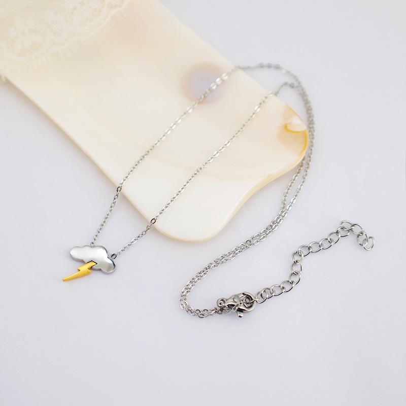 Gold & Silver Lightning Cloud Necklace: Two-Tone Stainless Steel, Polished Clavicle Chain, Romantic Jewelry.