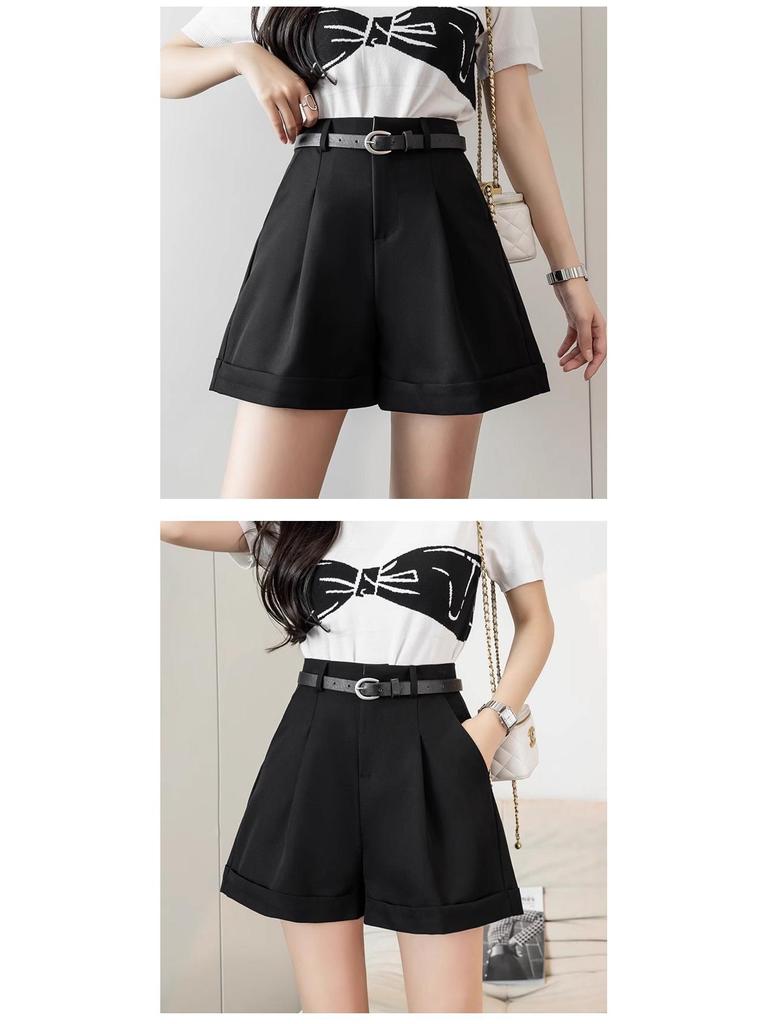 Women's High Waist A-Line Wide Leg Belted Casual Shorts for Spring/Summer 2025.