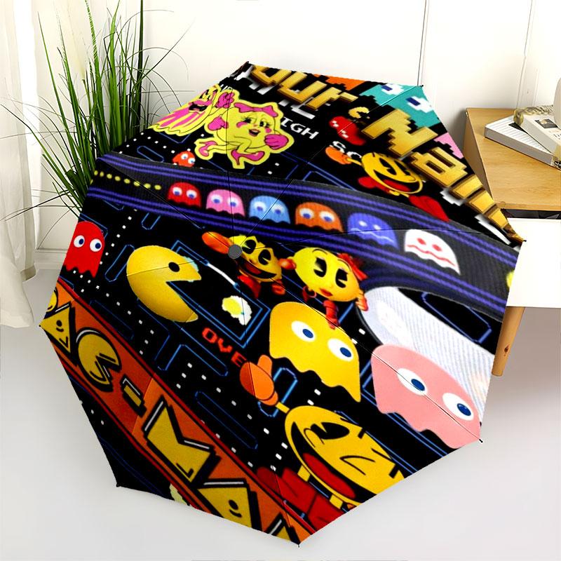 1 PC Automatic Folding Umbrella - Pac-Man Custom Name Pattern, Portable & Foldable Design with 8 Ribs, Christmas Birthday Gifts