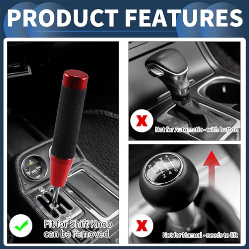 INFINAUTO Zylinder Schaltknauf 18cm Schalthebelknauf für Automatik- und Schaltwagen mit 3 Adaptern Aluminiumlegierung Rot 1 Satz