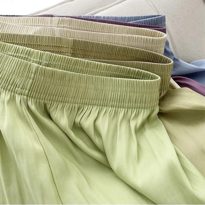 Summer Thin Loose Wide Leg Pants Women's Ice Silk Casual Pants Elegant Elastic Waist Straight Trousers Lady Sport Pant
