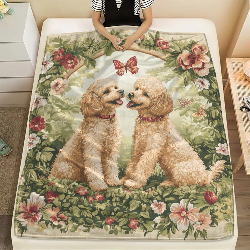 Poodle and Grass,pattern Flannel Blanket, High quality Comfortable for All Seasons, Home Decor, Warmth and Comfort, Perfect for Gifts.
