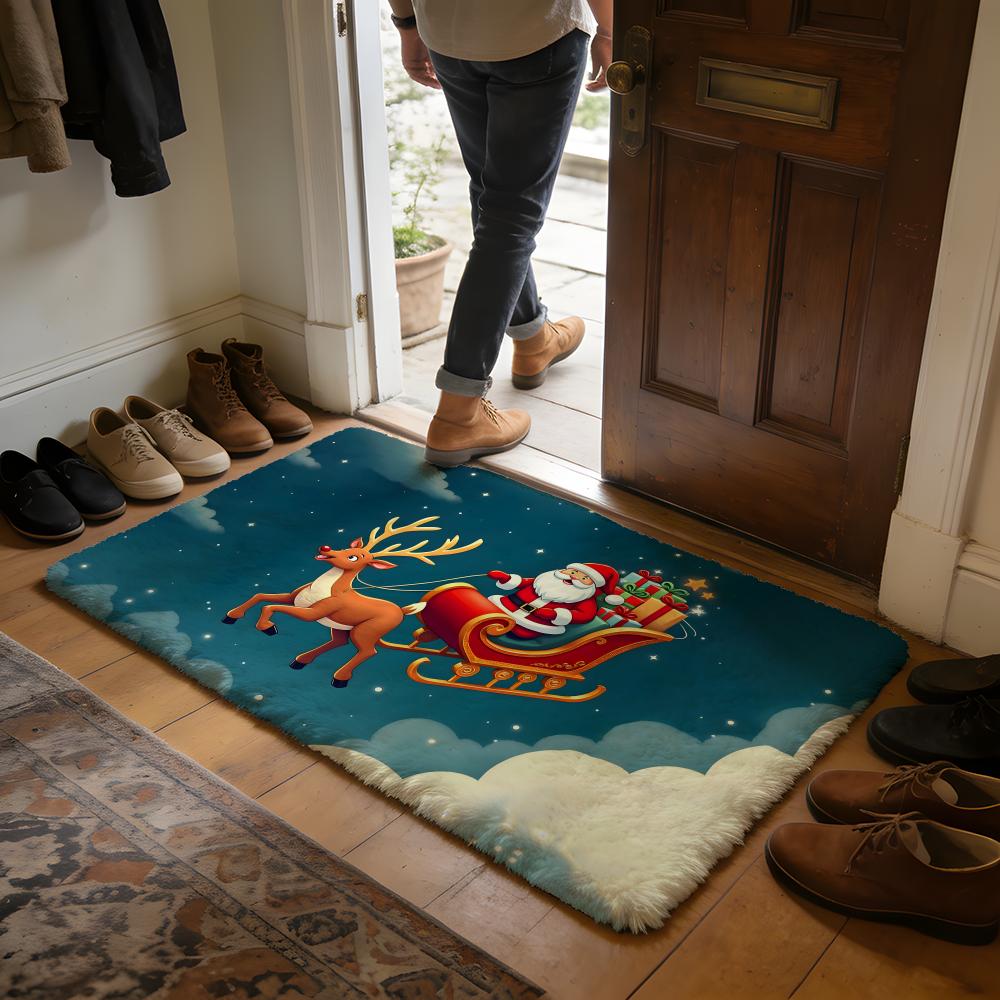 Santa Claus Floor Mat Soft Flannel Absorbent Mat Non-Slip Rug Home Bedroom Bathroom