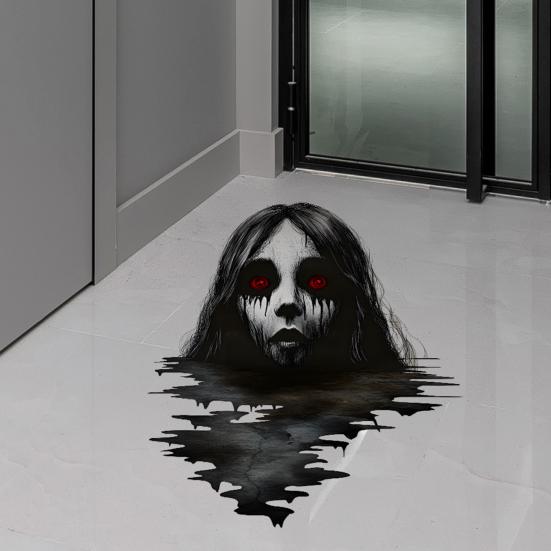 1 Set Halloween Female Ghost Sticker Waterproof PVC Self-adhesive Creepy Home Bedroom Living Room Wall Floor Decoration 3D Effect Lady Ghost Decal