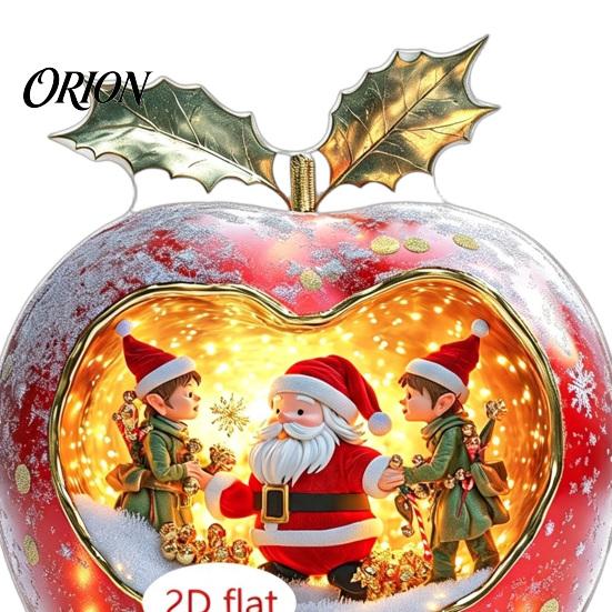 Shatterproof Christmas Ornaments Apple Lollipop 2D Acrylic Figurine, Ornament with Santa Snow Gift for Friends Scene Inside, Tabletop Decor