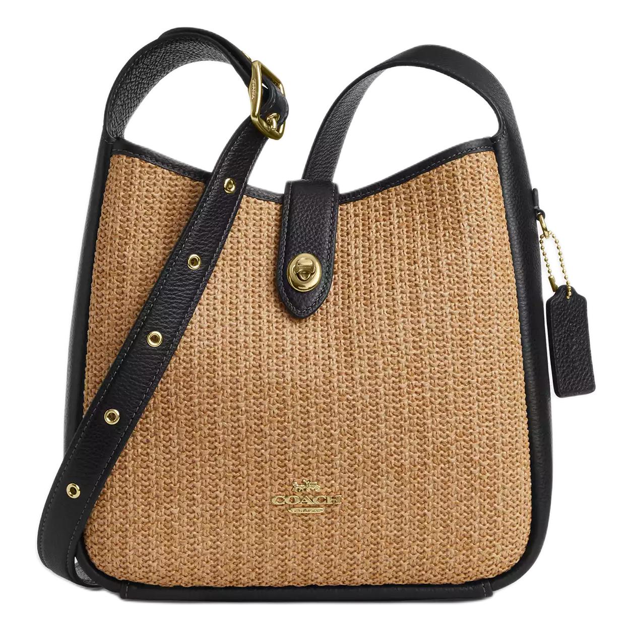 

Coach Hadley 24 Versatile Logo Straw And Leather Medium Shoulder Crossbody Bag Women bags Khaki Black CAL93-IMXUB Basic Set (Bag+Dust Bag)