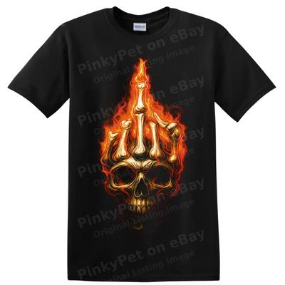 Flaming Skull T Shirt Gothic Fire Skeleton Horror Dark Art Inferno Graphic Tee