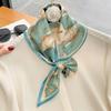 Elegant Floral Skinny Silk Scarf Women Leaf Print Foulard Neckerchief Lady Bag Ribbon Office Soft Satin Neck Tie Female Hairband
