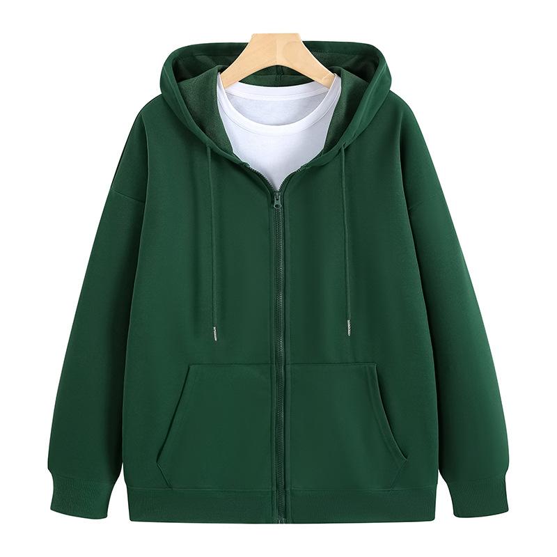 Felpa con cappuccio e cerniera di colore solido di taglia europea, giacca con cappuccio larga, uniforme da squadra, lavoro, pubblicità, cappotto