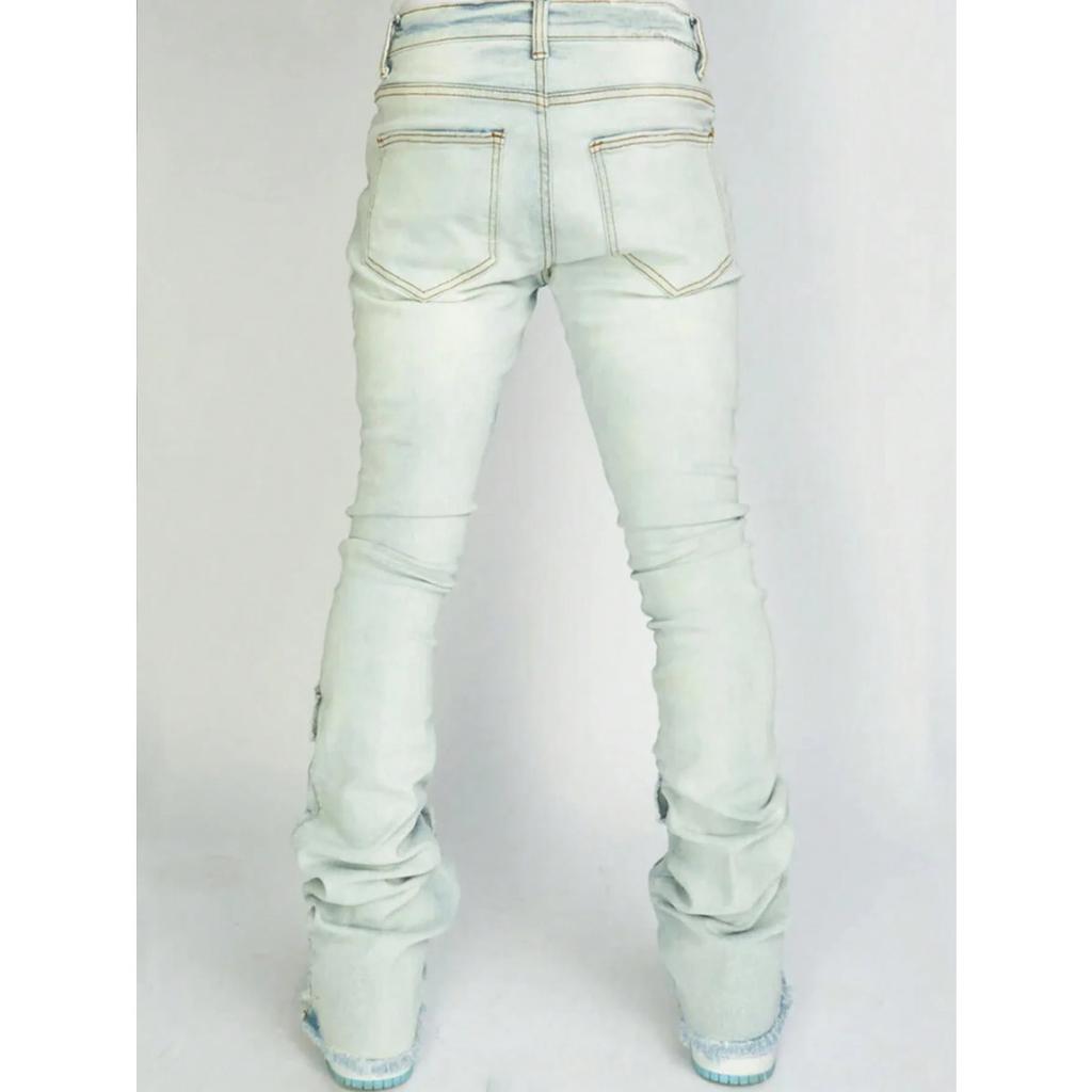DRIPX Jeans Uomo Pantaloni Lunghi Pantaloni a Zampa di Elefante in Denim Pantaloni Dritti con Strappi Vestibilità Slim Vita Alta Casual Tasca con Bottone Cuciture Autunno Inverno