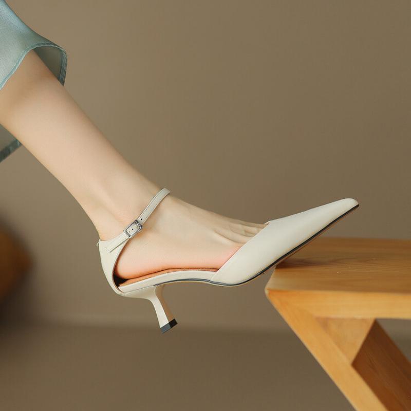 Summer Women's Leather Sandals Women's Buckle Bag Heel Non-slip Beef Tendon Sole Large Size New Hollow Sandals Fashion Stiletto