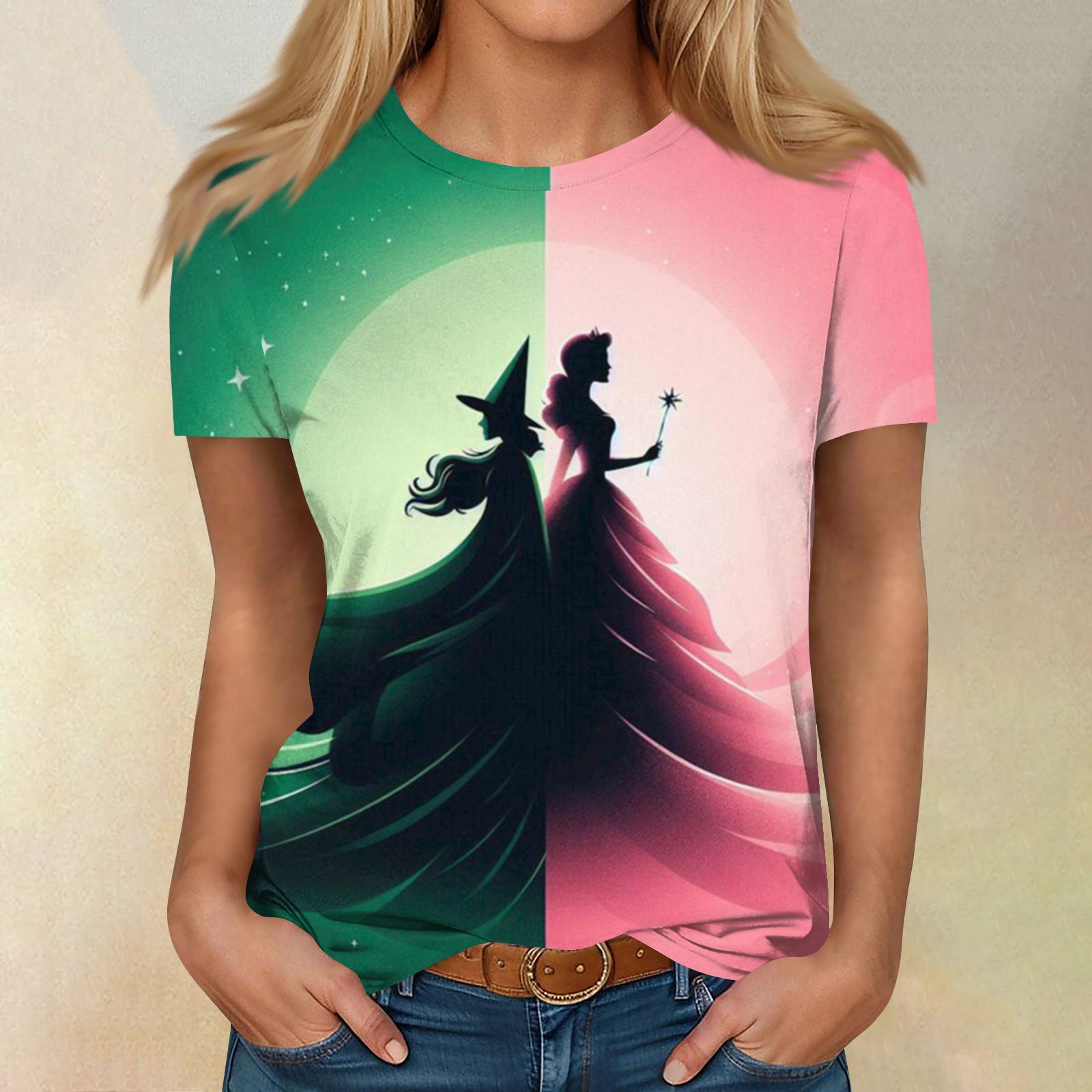 

Women s Casual Fashion Cartoon Print Short-Sleeve Top/T-Shirt XL розовый