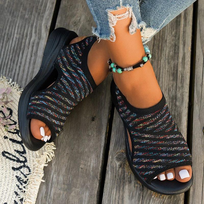 Fashion Plus Size Women Summer New Mesh Fish Platform Sandals Sandalia Feminina Open Toe Wedge Sandals Ladies Light Casual Sport Sandals