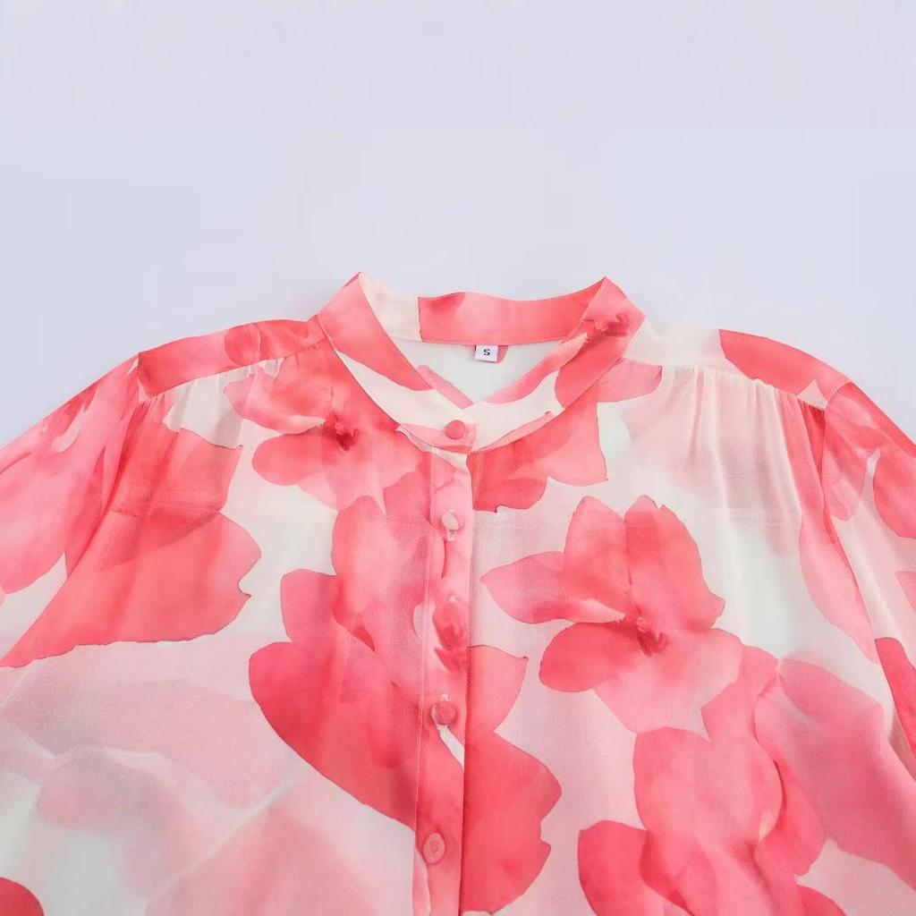 2025 Spring Women's European & American Style Chiffon Layered Sleeve Shirt