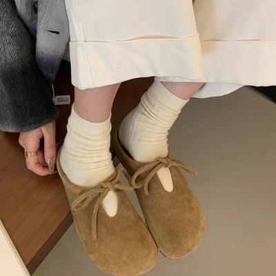 Fashion 2024 New Autumn Fashion Women's Comfortable Flat-heeled Toe Suede Bow Lace-up Slippers Ladies Shoes