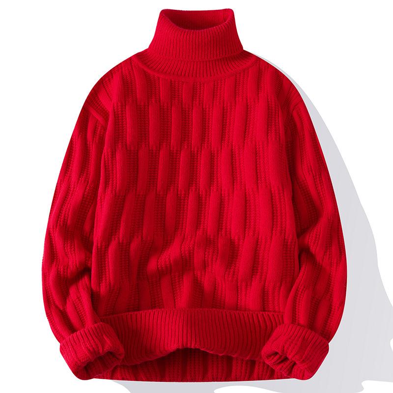 Autumn and winter simple trend casual thickened turtleneck jacquard knitted sweater high-end versatile top men