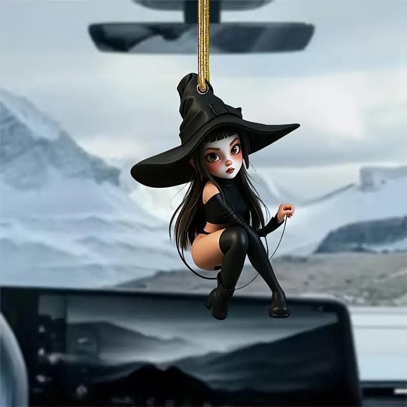Decoration Car Witch Acrylic Halloween Pendant Cartoon Motif Interior Vehicle