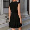 Sleeveless V Neck Dress for Women Ruffle Trim Casual Summer Dress with Waist Tie and Flared Skirt Lightweight Fabric
