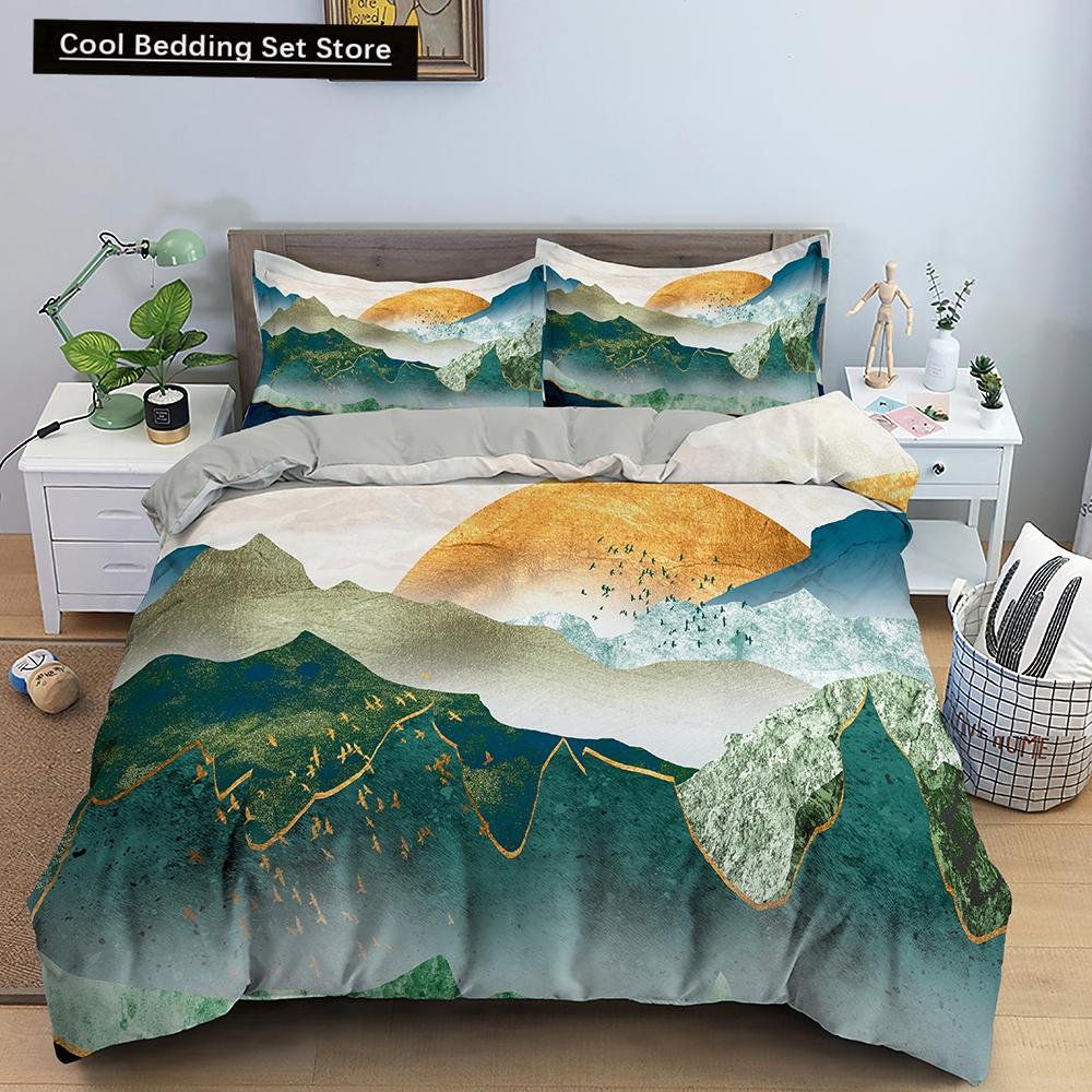 Ozeanwelle Bettwäscheset 3D Abstrakte Kunst Bettbezug King/Queen Größe mit Kissenbezug Aquarellstil 2/3-teilig Polyester Steppdeckenbezug