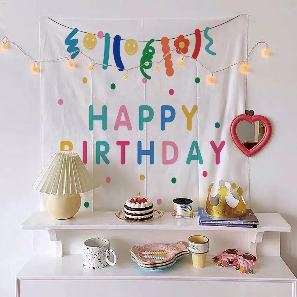 

Настінна тканина для вечірки, фон, Happy Birthday, гобелен, декор, дитяча кімната, настінна прикраса, милий гобелен, домашній декор 150x130CM-No light