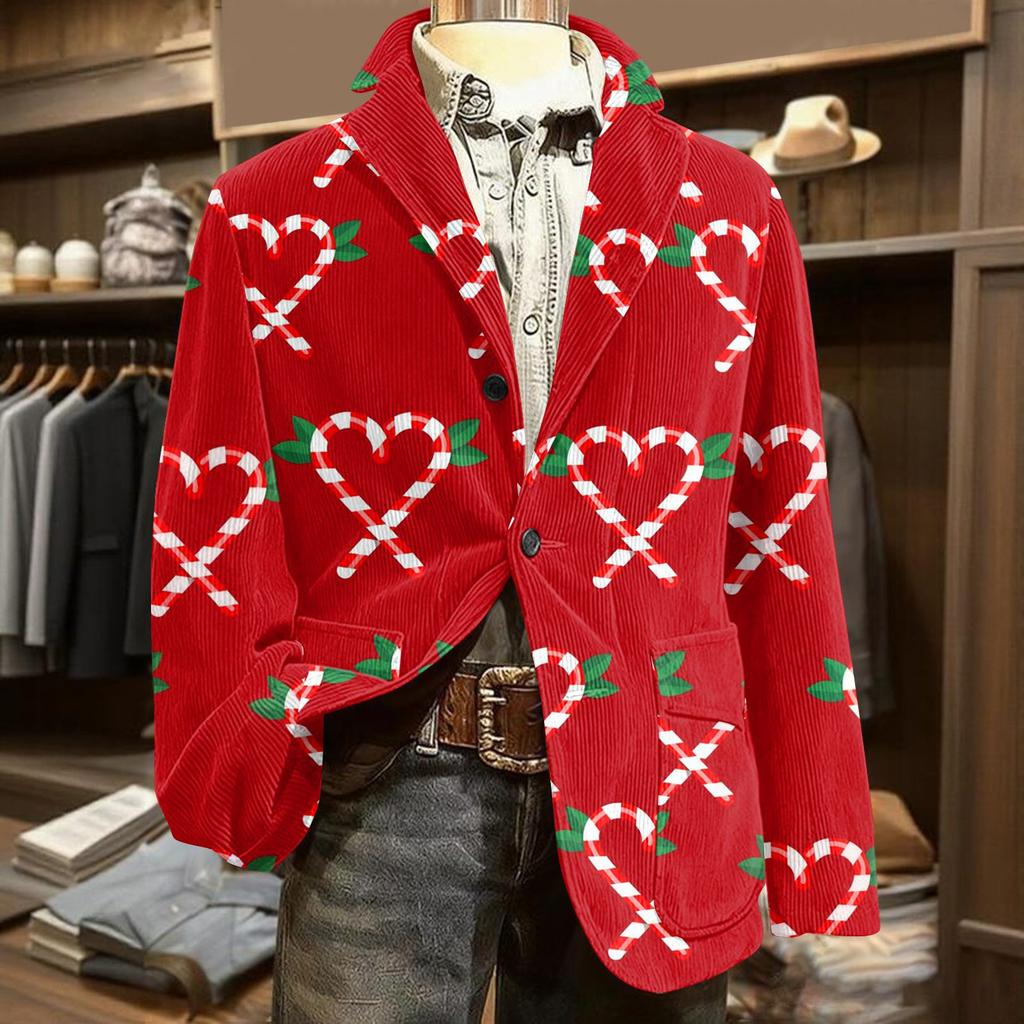 Men's Ugly Christmas Corduroy Warm Pocket Suit Jacket Cardigan Men's Casual Suit