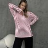 Cozy Loose Long Sleeve Striped T-Shirts Women Autumn Basic Casual Cotton Tops Round Neck Street Style Blouse