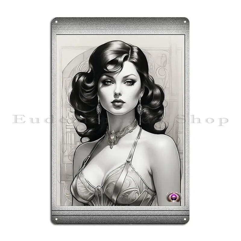 Natalia Retro Age Pin Up Alluring Portrait Illustraion Ai Concept Art Metal Signs Garage Club Garage Customize Tin Sign Poster