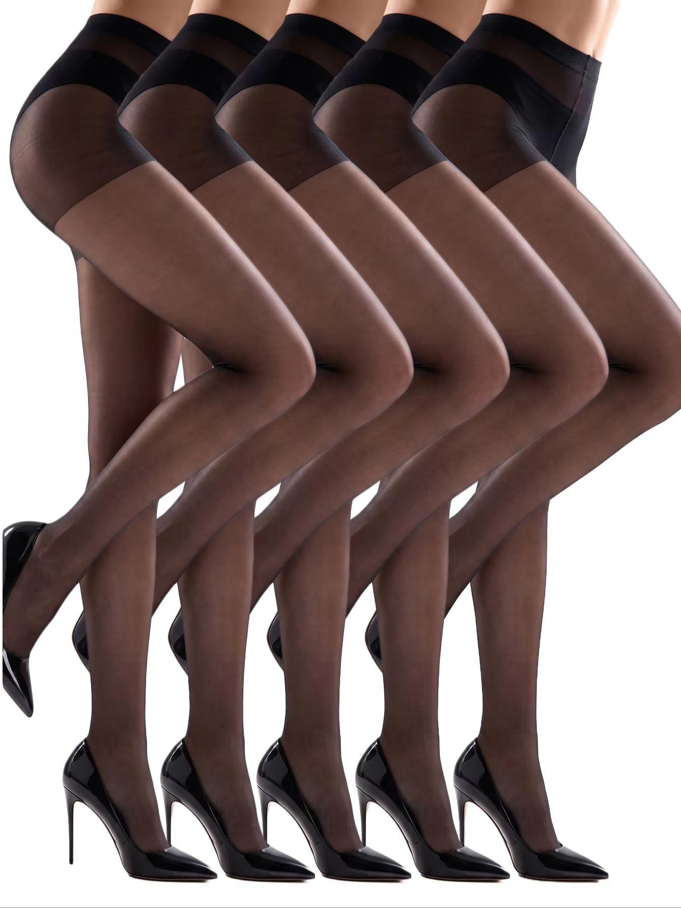 Lot de 5 Paires Collants Noirs Transparents Taille Haute pour Femmes Ensemble Collants Ultra Fins Transparents M