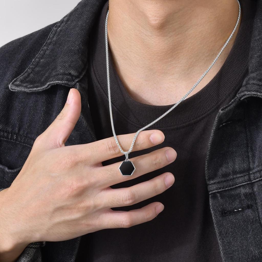 Einfache sechseckige Halsketten für Männer Jungen, Wasserdichter geometrischer Edelstahl-Anhänger-Halsband, Schwarzes Halsband für Männer Schmuck