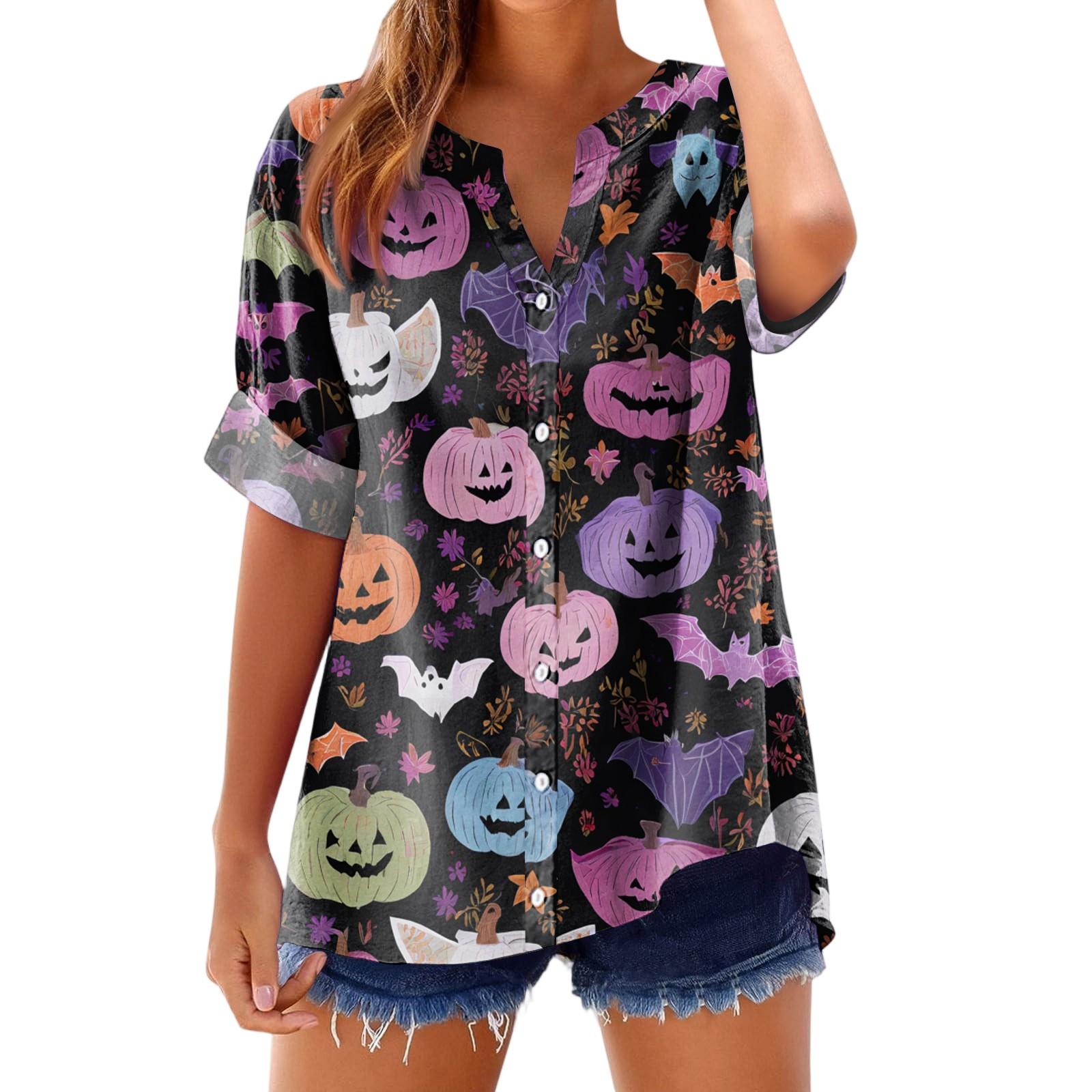 

Women s Fashionable, Casual, Comfortable, Loose-Fitting Halloween Print Top L темно-синього кольору