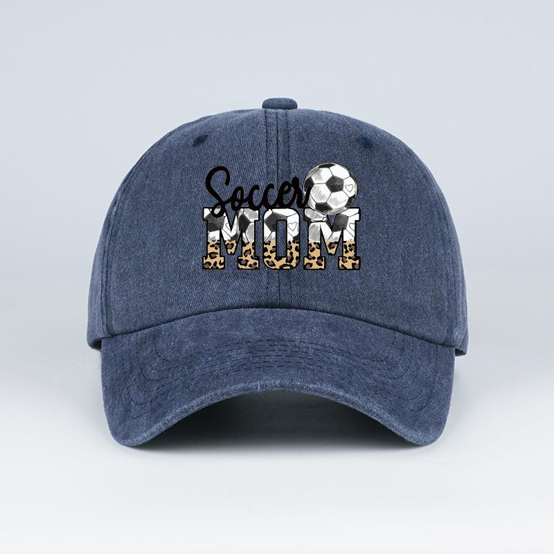 

Leopard Print Soccer Mom Washed Baseball Cap Adjustable Unisex Soccer Game Day Hat For Moms темно-синий